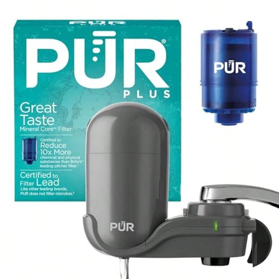 Plus Vertical Faucet Mount Water Filtration System LeadReducing Water Filter For Sink Faucet Easy Install 100 Gallons Compatible With Sinks With External Aerators Grey - PUR PLUS Filter With Mineral Core - View 1