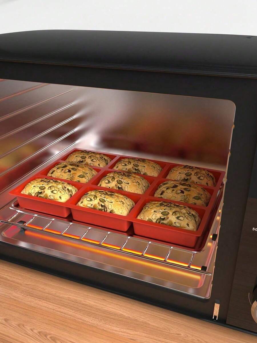 1个硅胶迷你面包盘，硅胶烘焙模具，不粘迷你面包盘，9腔硅胶面包烘焙模具，迷你面包，蛋糕，面包和肉饼，蛋糕，布朗尼，耐热手动烘焙模具，居家生活，冬季节日风格，圣诞节，感恩节之夜，除夕夜 - 彩色 - 查看 1