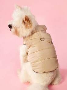 PETSIN 1件寵物卡通狗刺繡厚外套 - 卡其色 - 查看 7