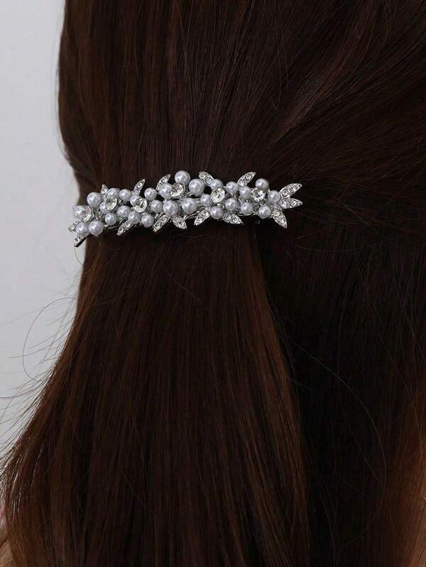 Schneeflocke Silber romantische Perlenblume Haarspange, eleganter süßer Haarschmuck für Frauen, glänzende Zinklegierung, Haarklammer, Haarspange, Haarspange