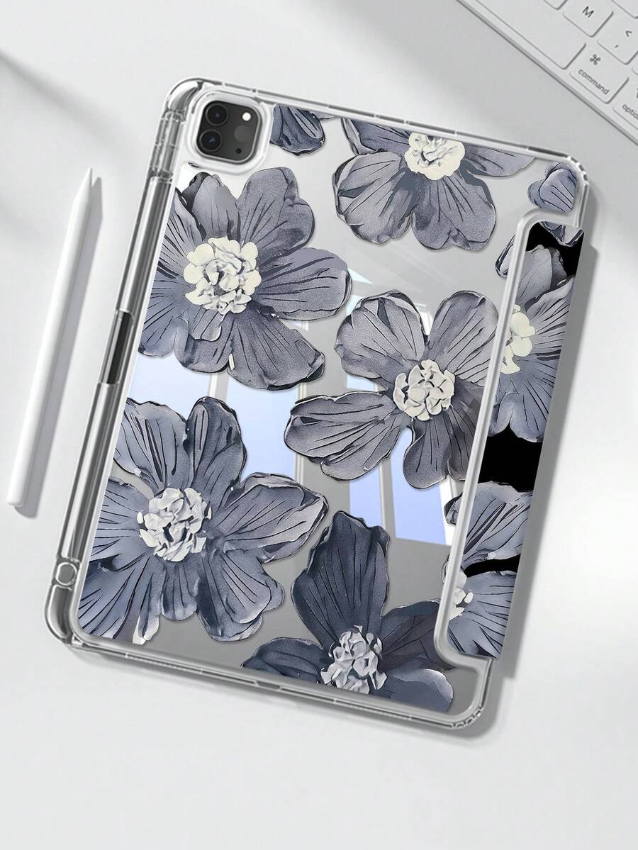 The Beautiful And Cute Cartoon Blue Ink Flower Double-Sided Painted Acrylic Transparent Crystal Back Cover Is Shockproof And Suitable For IPad 7th Generation, 8th Generation (10.2 Inches), And 10th Generation. It Has A Built-In Pen Slot And Supports Sleep And Wake-Up Functions/Multiple Folding Stand Methods. These Are Halloween Gifts And New Year Gifts - 彩色 - 查看 1