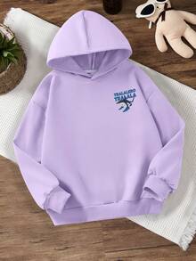 Tween Boy Casual Simple Shark Print Sweatshirt Boys Long Sleeve Sweatshirt Autumn And Winter Student Style - Mauve Purple - View 3