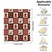 Christmas1pc Gingerbread Man, Little Deer, Snowflakes, Red Plaid Flannel Blanket,280gsm, Retro Patchwork Style Throw Blankets, Blanket For Bed, Tapestry,Rug, Suitable For Home Decor,The Four Seasons, Bedroom Decor, Room Decoration Stuff, Living Room Decor, Picnic Blanket, Best Friend Gifts, Bed.