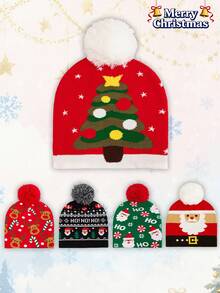 1pc Adult Christmas Pattern Knit Beanie Hat, Suitable For Daily Wear, Windproof And Warm, Ideal For Christmas Themed Outfits, Great Christmas Gift