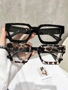 1/2/3/4 件女士塑料全矩形框架防风经典便携 Ins 风格休闲透明眼镜适合办公室装扮角色扮演阅读装饰