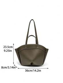 2024 Autumn New PU Leather Tote Bag, Fashionable Large Capacity Brown Commuter Handbag With Detachable Inner Pouch - Dark Green - View 9