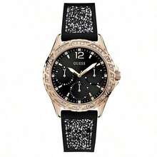 Guess Sparkling W1096L5 Casual Stylish Women's Silicone Strap Quartz Watch Black Round Dial Bezal With Crystals Fashion Lady's Watch Suitable For Daily Party Outdoor Wear Ideal Gift For Women