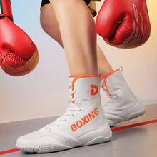 Men's Indoor Boxing Training Shoes, Rubber Sole Competition Wrestling Shoes - White Orange - View 3