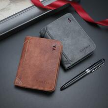 Cartera corta casual para hombres CARRKEN, de moda con contraste de color, correa, múltiples ranuras para tarjetas, diseño de boca abierta y parches, versátil estuche para tarjetas para estudiantes jóvenes, cartera mini, monedero, cartera pequeña, cartera de hombre, cartera de cuero