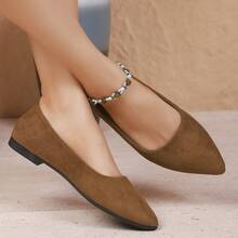 Women's Pointed Toe Flats, Suitable For Outdoor, Office, Fashion Solid Color Warm Lining Shoes For Autumn/Winter