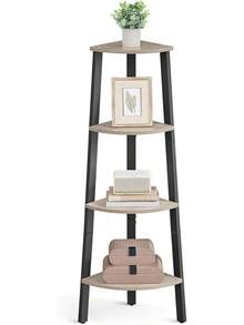 VASAGLE Estantería de Esquina, 4 Niveles, Marco de Acero, para Salón, Dormitorio, Balcón, Industrial, Marrón Rústico y Negro MLLS34XV1 LFP7 - Grisáceo + negro - Ver 13