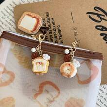 1Pc Little Chef Bread Coffee Beans Turning Bag Zipper Buckle Earphone Bag Pendant Mobile Phone Charm - 09-2765 貝果小廚師 包掛一條 - 查看 2
