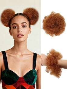 2 件 4 英寸弹性发髻，蓬松蓬松卷发髻，天然黑色合成假发适合日常佩戴