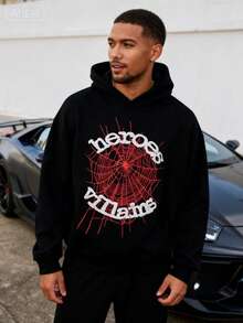 Hip Hop Rock Style Spider Web Letter Printed Hoodie Y2k Hoodie Men's Pullover Women's Hoodie Couple Hoodie Sweatshirt - 黑色 - 查看 3