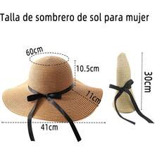 Sombrero para Sol Mujer, Sombrero de Paja de ala Ancha Plegable, Sombrero de Paja Suave Enrollable UPF Ajustable para Verano, Viajes al Aire Libre, Playa, protección Solar.… - Caqui - Ver 7