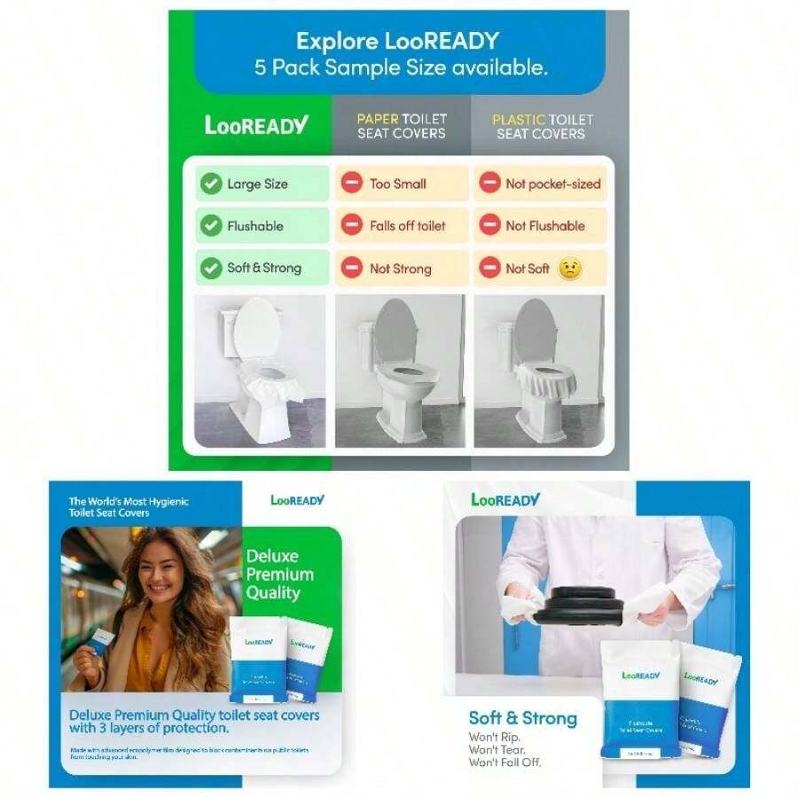Fundas de asiento de inodoro, desechables, extragrandes, desechables y biodegradables, ideales para viajes, entrenamiento de orinal e higiene personal, 5 paquetes envueltos individualmente - Paquete de 5 - Ver 1