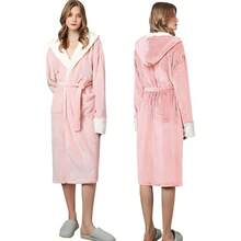 Sebami de Bao de Felpa Con Capucha para Mujer, Albornoz de Franela Gruesa, Trmico, Adecuado para Invierno, Camisn - Talla única + Rosa - Ver 1