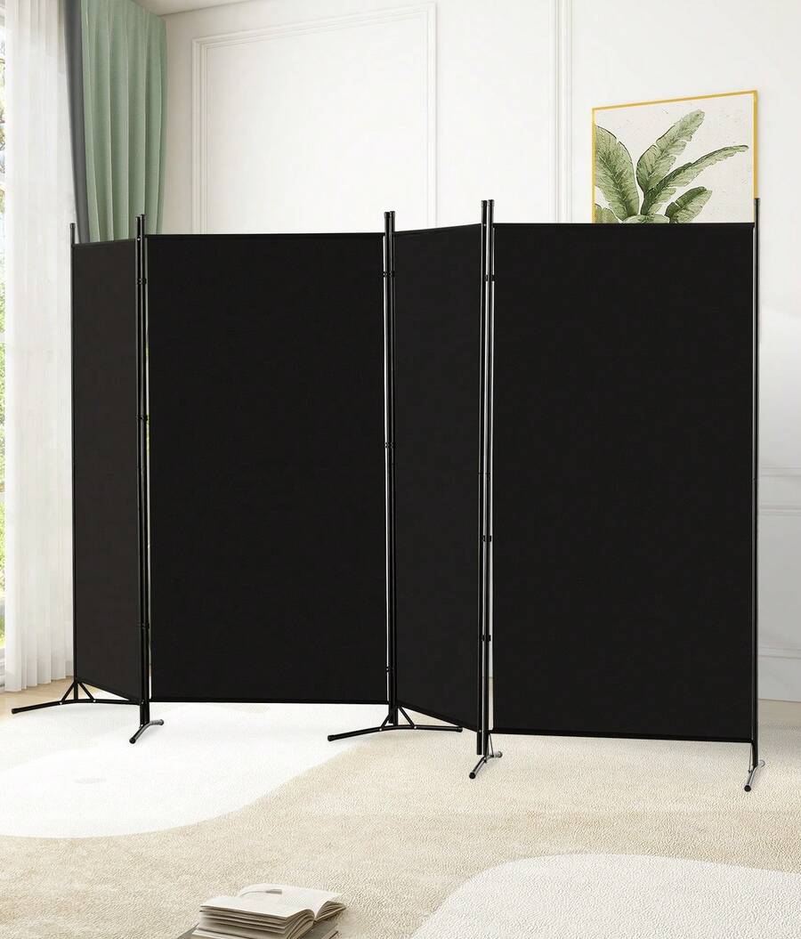 TUKAILAi Panel Screen With 4 Panels Fabric Folding Room Divider Movable Privacy Screen For Living Room Bedroom - Black - View 1
