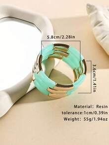 1pc Fashionable 3-Layer Wide Elastic Bracelet, Colorful Resin Beaded Bracelet, Acrylic Jewelry Gift For Women, Girls, Friends, Suitable For Daily Wear, Party, Travel - Multicolor - View 4