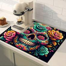 1pc Floral Skeleton Kitchen Counter Mat - Silica Gel Drying Pad, Suitable For Utensils, Coffee Makers, Microwaves, Etc., Fits Modern Kitchen Decor, Kitchen Mats Non Slip Hygiene Products, Kitchen Items For Your Cozy Fall& Winter Styles And Christmas Decorations