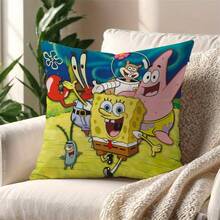 1 Stück SpongeBob Cartoon Quadrat Plüsch Kissenbezug, super weicher Kurzflor, verdeckter Reißverschluss, Sofa Schlafzimmer Auto Dekor Kissen, geeignet für Party/Feiertags Dekoration, einseitig Design ohne Füllung