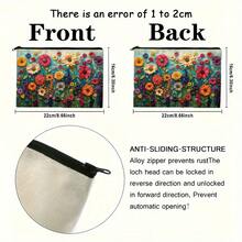 Fashion Floral Cosmetic Bag (2D Flat No Embroidery) - Multifunctional Women's Travel Cosmetic Bag, Birthday Or Christmas Gift For Women, Sisters, Girls, Niece And Girlfriend