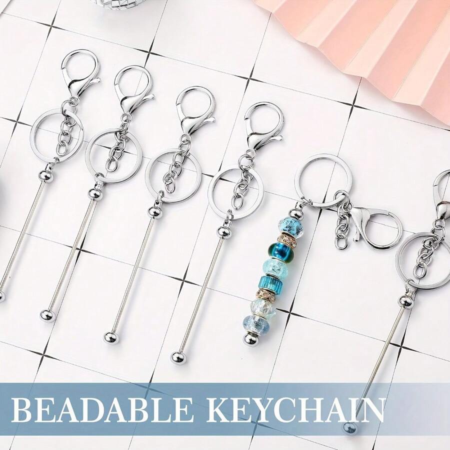 10pcs Beadable Keychains Bars Bulk For Keychain Making Blank Beaded Metal Keychain For Craft Keychain DIY Gift - Silvery - 查看 1