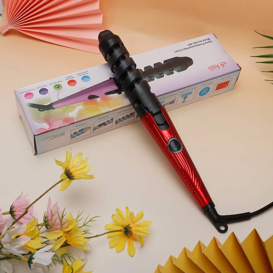 Electric Spiral Curling Iron, Fast Heating Hair Curler, Professional Styling Tool, 3 Color Options - View 1