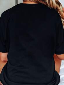 Disney Halloween Stitch Graphic Print T-Shirt, Autumn Stitch Women's Round Neck Short Sleeve, Loose And Casual Fall Top, Perfect For Birthdays, Halloween, Thanksgiving, Christmas, Family Gatherings, Beach Vacations, And Casual Outings (S-5XL) - 黑色 - 查看 2