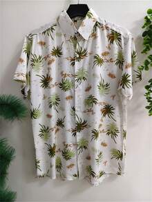 Men's Floral Hawaiian Beach Summer Shirt Short Sleeve Button Down 100% Viscose Fabric Shrinks A Little - xanh lá cây và trắng - Xem 1