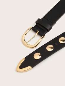 1pc Boho Metal Round Rivet Western Black Belt For Women, Y2K Style Belt To Pair With Jeans, Dresses, Suits, Suitable For Daily Wear, Parties, Streetwear, Back To School, Great Gift For Friends - Gold Rivets - View 3