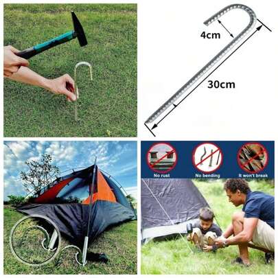 8 * 30cm Heavy Duty Galvanised Steel Ground Rebar Stakes J Hooks Anchors Anchorage Stakes Tent Pegs Castles, Tents, Trampolines, Bouncy, Camping,