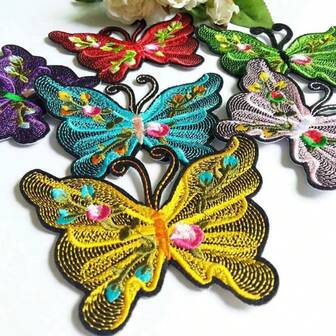 6pcs/Pack Assorted Embroidered Butterfly Patches, Iron-On DIY Decorative Repair Appliques