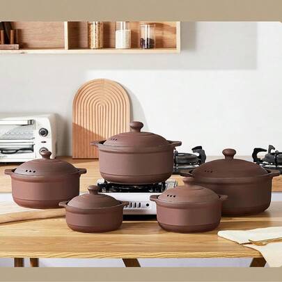 Cazuela de terracota natural con tapas para cocinar ollas de barro sin esmaltar