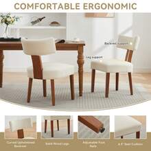 Set Of 4 Linen Fabric Modern Armless Dining Chairs With Curved Backrest And Solid Wooden Legs For Dining Room Living Room - 米色 - 查看 7