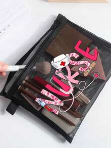 Mesh Nylon Nurse Theme Cosmetic Bag, With Nurse Pattern, Medicine Bag, Pill Bag, Portable Multi-Purpose Cosmetic Bag, Female Cosmetic Bag Travel Toilet Sorting Bag, Gifts For Doctors And Nurses Returning To School, Cosmetic Bag, Skin Care Bag, Washing Bag, The Best Gift For Medical Staff, Dormitory Essentials, And Home Essential Storage Bag, Mother's Day Gifts, Gifts For Friends, Nurse Gift, Cosmetic Bag, Christmas Gifts, Pouch, Pouch, Clutch / Small Handbag, Makeup Organizer, Pouch, Brush Holder, Mini Pouch, Large Capacity Pouch,Gifts For Women,Christmas Gifts,Gift Ideas For Women