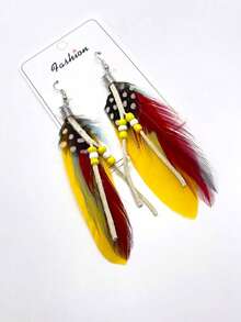 1 Paar Boho-Stil Feder Ohrringe mit Anhängern für Frauen