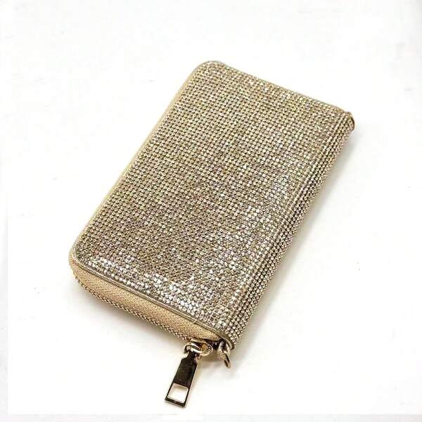 Rhinestone PU Short Wallet Card Holder Mini Pouch Zipper Wallet 2-In-1 Evening Bag Mini Wallet Card Holder Multi-Card Slots Party Coin Purse Wallet