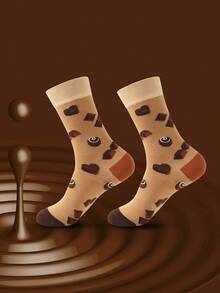 1 par de calcetines de media caña multicolor inspirados en el café, caja de regalo, nuevos calcetines deportivos unisex de otoño/invierno 2025 con diseño imaginativo inspirado en alimentos, de tejido de punto, largos y gruesos, suaves y cómodos, regalo perfecto para Pascua, cumpleaños, Acción de Gracias, Halloween, Navidad, Carnaval, San Valentín, reunión familiar, fiesta