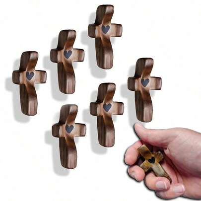 [FALL]Wooden Thumb Cross Set- Handcrafted Pocket Worry Stone Alternative| Relieving Anxiety, Easing Tension, Fostering A Sense Of Attachment And Praying-As An Inspiring Gift- 6/12pcs