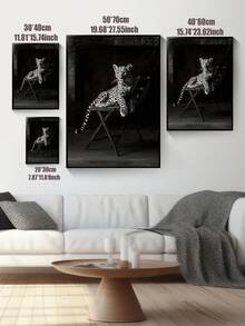 1 Pieza, Estampado de leopardo en blanco y negro en la silla, Pósteres con estampado de animales, Lienzo impermeable, Adecuado para el hogar, oficina, dormitorio, sala de estar, estudio, baño, bar, arte de pared y decoración del hogar, es un regalo ideal para las vacaciones