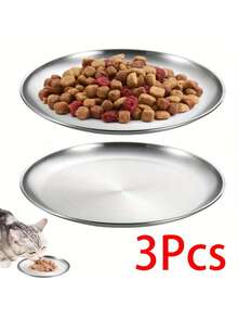 2 piezas/3 piezas Tazón plano para mascotas con borde ancho de acero inoxidable, bandeja de alimentación para perros y gatos pequeños de interior