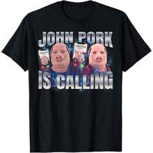 John Pork Is Calling Shirt Funny John Pork Meme Men Women T-Shirt Summer Gift Casual Shirt Men Graphic Cotton Tee Menswear Soft Streetwear Crewneck Top - Đen-6 - Xem 3
