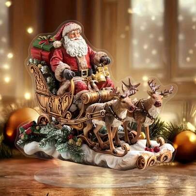 [热销] 波西米亚圣诞老人与驯鹿亚克力办公桌标志 - 多功能圣诞装饰，适用于家庭和办公室，包括支架，是节日和生日的完美礼物