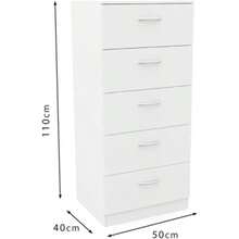 DORMIDAN- Sinfonier 5 cajones guías metálicas, cómoda Dormitorio, Altura 110cm. (Roble cajones Blanco)