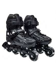 Patins Inline Black Tamanho M 34-37 Ajustável Juvenil - Dm Toys - Preto - Visão 1