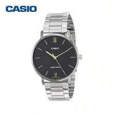 Men's Stainless Steel Minimalistic Black Dial 3-Hand Analog Watch Gifts For Men MTP-VT01D-1B