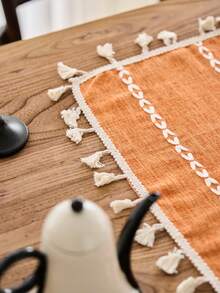 1pc Orange Geometric Striped Embroidered Tablecloth, American Style, Suitable For Kitchen, Dining Table, Coffee Table, Office Desk, Cabinet, Small Appliances, Home Decor, All Seasons - Orange - View 8