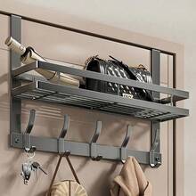 Modern Stylish Metal Door Storage Rack With Hooks - Easy Installation, Polished Surface, Suitable For Bedroom, Bathroom And Kitchen Organization - Can Hold Bags, Shoes, Hats, Etc., Door Storage Solution | Multi-Functional Storage Rack