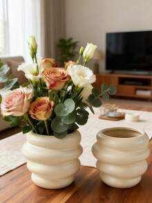 Un jarrón abstracto creativo, un jarrón con forma de cuatro círculos en forma de flores blancas, con un estilo nórdico minimalista bohemio, adecuado para la decoración de una granja moderna, sala de estar, cocina, dormitorio, mesa de comedor, oficina. Cuatro tarros de cerámica redondos, portalápices, organizador de papelería de maquillaje, botella de cerámica, tarro de miel, jarrón con forma, recomendado como regalo de negocios. Decoración del hogar Decoración de la habitación Jarrón de flores Jarrón de vidrio